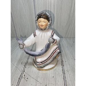Vintage Eskimo Woman W/Fish Porcelain Figurine Lomonosov Inuit Russian USSR 5"